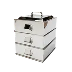 image of Korin TK-304-01-39 3-Tier Steamer Basket & Boiler Set, 15-7/20" L x 15-7/20" W, 18/8 Steel, Oven-Safe