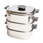 image of Korin TK-304-02A 3-Tier Steamer, 15"L x 12"W x 13"H, Stainless Steel, Oven & Induction Safe