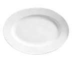 image of Libbey 840-520R-13 Oval China Platter, 13.75" x 9.88", White Porcelain, Wide Rolled Rim - 1/Case