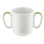 image of Schonwald 9185631-62941 China Mug, 10.5 oz Porcelain White with Light Green Band, 2‑Handle - 6/Case