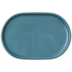 image of Playground 9252223E Oval Porcelain Platter, 9"-1/8" Dia x 6"-3/8" H, Coupe Rim, Petrol Blue - 6/Case