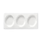 image of Libbey 999023302 Tray, 12" x 5-3/4" Porcelain, Rigel Pattern, 3 × 3 oz, Microban Glaze - 12/Case