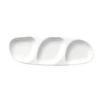 image of Libbey 999023303 Oval Porcelain Tray, 13.75" x 5", 3 × 3.5 oz Compartments, White Rigel - 12/Case