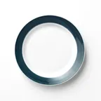 image of Libbey 999024149 - 10.25" Round Porcelain Plate, Lunar White with Blue Rigel Trim, Glaze - 12/Case