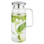 image of APS Germany APS 10792 - 50.75 Oz Decanter Carafe, 4"Lx5.6"Wx10.3"H, Metal Lid with Strainer - 1/Case