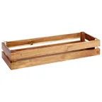image of APS Germany APS 11623 Rectangular Acacia Wood Crate 21"-7/8" x 7"-3/8" x 4"-1/4" GN 2/4 Bin Base  - 1/Case