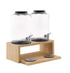 image of APS Germany APS 14016 Double Beverage Dispenser, 237 oz, Oak Wood Base, Stainless Steel Tap - 1/Case