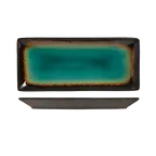 image of Libbey BF-11 - Rectangular Platter, 11.5" x 5", Turquoise Glazed Ceramic Dark Brown Rim - 12/Case