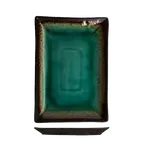image of Libbey BF-13 Hakone™ Rectangular China Platter 13.5" x 9.25" Turquoise with Dark Brown Rim Ceramic
