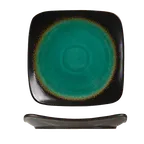 image of Libbey BF-6 Square China Plate, 6¼" Turquoise Glazed Ceramic with Dark Brown Rim - 36/Case