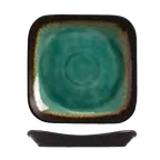 image of Libbey BF-8 China Plate, 9" Square, Glazed Ceramic, Turquoise with Dark Brown Rim - 12/Case
