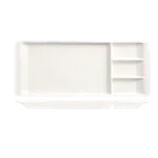 image of Libbey BW-3331 - 15" x 6¼" Rectangular 4‑Compartment Porcelain Tray, Ultra Bright White, Three 1¾ oz Wells - 12/Case
