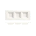image of Libbey BW-6719 Tray, 6.5" x 2.5", 3 Square Wells, Rectangular Porcelain, Ultra Bright White - 24/Case