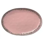 image of Libbey DULCET-4P Stoneware Oval Platter 12"5/8 x 8"5/8 Pink Notches Microwave Safe - 12/Case