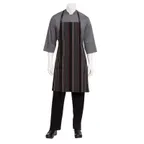 image of Chef Works A550-BWR-0 Bib Apron, 34-1/4"L x 27"W, Black/White/Red Stripes, 65/35 Poly/Cotton