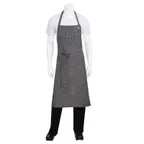 image of Chef Works ABCXX002-BSL-0 Bib Apron, 40"L x 39"W, Neck Strap, Pocket, Cotton Denim, Black‑Steel Gray