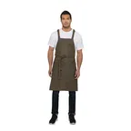 image of Chef Works ABX01-BTP-0 Bib Apron, 34"L x 30"W, Cross‑Back Ties, 75/25 Cotton/Poly Denim, Blue/Taupe