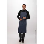 image of Chef Works ACN01-BLU-0 Bib Apron, 40"L x 43"W, Elastic Neck Strap, Pocket, Blue, 65/35 Poly/Cotton