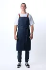 image of Chef Works ACS01S-MDB-0 Bib Apron, Medium Blue, 40.4"L x 39"W, Unisex, 100% Cotton, 2 Pockets