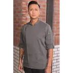 image of Chef Works BCLZ008-GRY-5XL - Hartford Chef Coat, 5XL Gray, Roll‑Up Sleeves, Cool Vent™ Sides, Zipper
