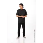 image of Chef Works BCSZ009-BLK-5XL - Short Sleeve Chef Coat, 5XL Twill, Thermo & Phone Pockets, Apron Snap