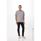 image of Chef Works BCSZ009-GRY-4XL - Men's Short Sleeve Chef Coat, Gray 4XL, 65/35 Poly/Cotton Twill