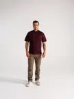 image of Chef Works BCSZ009-MER-XS Short Sleeve Chef Coat, Merlot XSmall, Poly/Cotton, Vent Panels, Closure