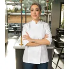 image of Chef Works BCWLZ005-WHT-M Women's Chef Coat, M White 65/35 PolyCotton Twill, Vent, 2‑Way Zipper