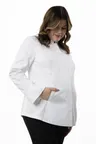 image of Chef Works CBZ05W-WHT-L Rochester Chef Coat, L White, Poly/Cotton, 2‑Way Zipper, Pocket, Vent Mesh
