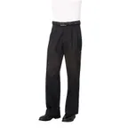 image of Chef Works CEBP-000-44 Chef Pants, Size 44, Black 65/35 PolyCotton, Belt Loops, Pleated Front