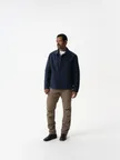 image of Chef Works CEL01-NAV-XL Chef Coat, Men's Navy Cotton Jacket, XL, Long Sleeve, Stitching, Hip Pockets