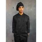 image of Chef Works COBL-BLK-M Montpellier Chef Coat, Medium, Black, Poly/Cotton, Long Sleeve - 1/Box