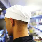 image of Chef Works DFAO-BLK-LXL Black Beanie Chef Hat, L/XL, 100% Polyester, Cool Vent with Sweat Guard