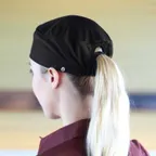 image of Chef Works DFAOW-BLK-0 Beanie, Cool Vent, Ponytail, 100% Polyester, Black, Size 0-S/M