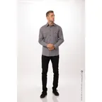 image of Chef Works DPDS-GRY-3XL Men's Pilot Shirt Gray, 3XL, Poly/Cotton, Roll-Up Long Sleeves, Button Front