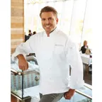 image of Chef Works EWCC-WHT-38 Lyon Chef Coat, White 65/35 Poly‑Cotton, Size 38, Double‑Breasted, Sleeves