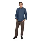 image of Chef Works EXDZ001-IBL-S Gramercy Chef Coat, Blue 100% Cotton Denim, Roll‑Up Sleeves, 2‑Way Zipper