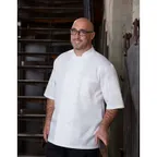 image of Chef Works JLCV-WHT-4XL Chef Coat, Short‑Sleeve, Double‑Breasted, 65/35 Poly‑Cotton Twill, White 4XL