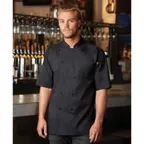 image of Chef Works K150-BLK-S Chef Coat, Small Black Cotton Twill, Pearl Buttons, Thermometer Pocket