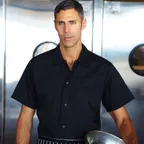 image of Chef Works KCBL-BLK-L Utility Shirt, Large, 65/35 Poly/Cotton, Black, Short Sleeve, Snap Front