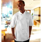 image of Chef Works KNSS-WHT-4XL - Tivoli Double‑Breasted Chef Coat, Short Sleeve, 4XL White Poly/Cotton, Classic Fit with Thermometer Pocket
