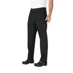image of Chef Works PBN01-BLK-S Chef Pants, Small Black, 65/35 PolyCotton, Waistband, Zipper Fly, Pockets