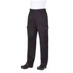 image of Chef Works PC001-BLK-XL Cargo Chef Pants, XL Black, 100% Cotton, Elastic Waistband, Side Pockets