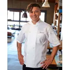 image of Chef Works PCSS-WHT-XL Double‑Breasted Chef Coat, Short Sleeve, 65/35 Poly/Cotton, White, XLarge
