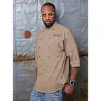 image of Chef Works S100-BLK-S Double‑Breasted Chef Coat Small Black 3/4‑Sleeve 65/35 Poly‑Cotton Twill