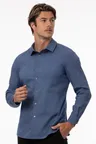 image of Chef Works SES02-BLU-L Men's Seville Shirt, Large, Blue, Poly/Cotton/Elastane, Sleeve, Button Front