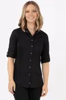 image of Chef Works SES02W-BLK-2XL Women's Seville Shirt, 2XL Black, Poly/Cotton, Long Sleeve, Snap, Panels