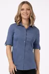 image of Chef Works SES02W-BLU-M Women's Seville Shirt, Large, Blue, Poly/Cotton/Elastane Stretch Fabric
