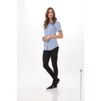image of Chef Works SHC02W-BLU-3XL Women's Gingham Cook Shirt, Short Sleeves, Blue, 3XL, 65/35 Poly/Cotton