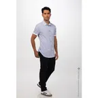 image of Chef Works SHC07-BLU-S Men's Charleston Cook Shirt, Small, Blue, Poly/Cotton